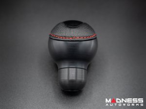 FIAT 500 Gear Shift Knob - Black Italy - Black Base/ Black Leather Top + ABARTH Logo